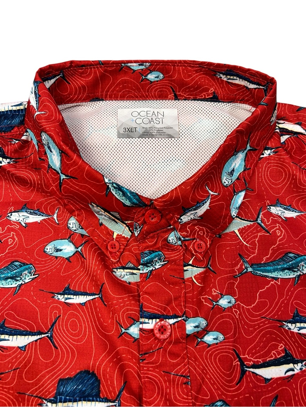 Ocean+Coast Men’s Pelagic Fish Print Short-Sleeve Vented Fishing Shirt - 3XLT